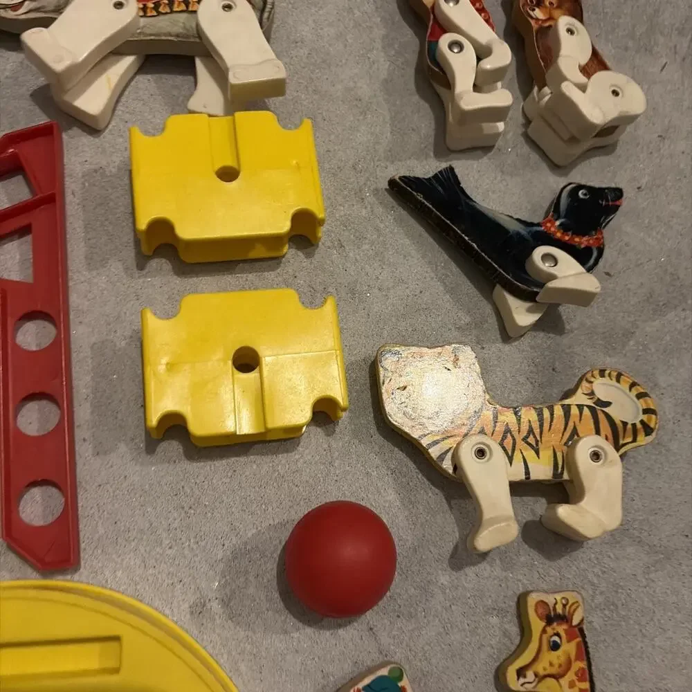 Vintage Lot 14 Fischer Price Circus Replacement Parts 1960's Ball, Animals, More